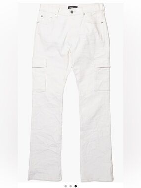 NWT PURPLE BRAND Patent Film Cargo Flare Pants in PATENT FILM CARGO Sz 38